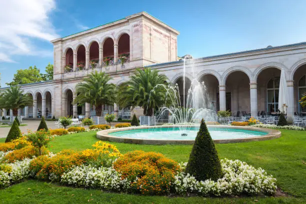 gallery of mineral springs in the town park. Bad Kissingen, Germany