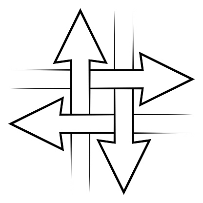 Intersecting arrows sign, intersection symbol, vector simple icon with the concept of communication, connection, information exchange