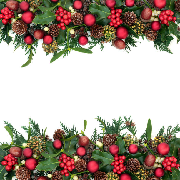 istock Christmas Baubles and Winter Greenery Border 1266248748