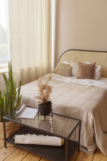 istock Interior of cozy light bedroom 1266249215