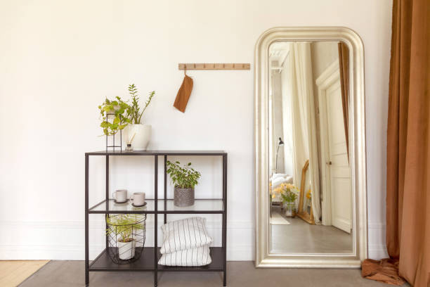istock Shelves with potted plants near mirror 1266249230