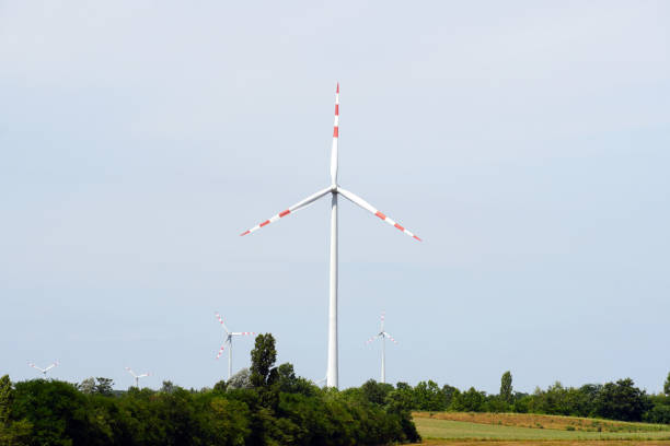 Wind turbines between Austria and Slovakia close to the border generating power.