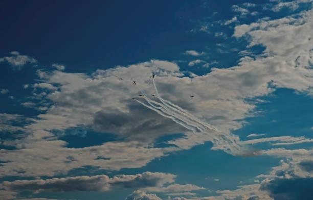 istock Inversion trail of the plane. A small plane practices aerobatics 1266251657