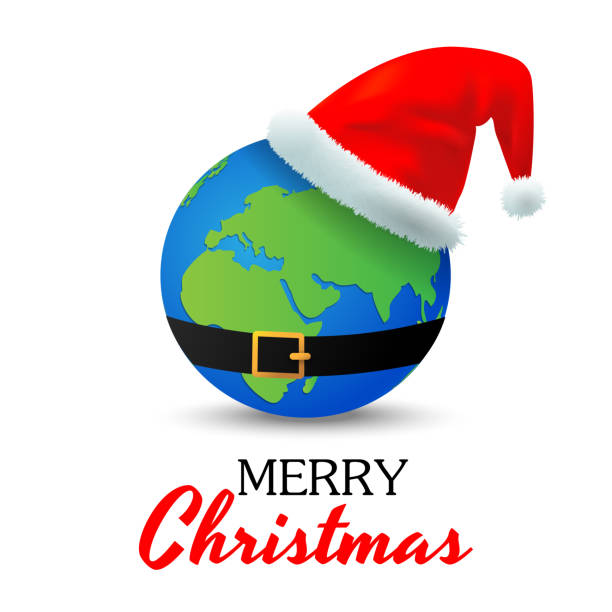 istock The earth with a Santa Claus hat and belt, Merry Christmas background concept 1266254241