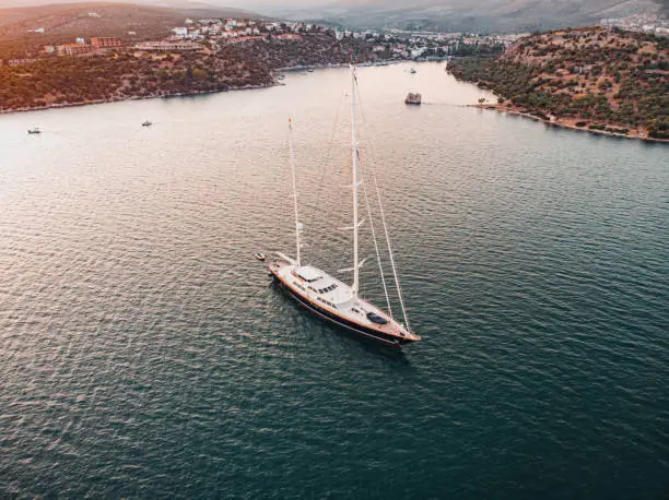 Aerial View of Aegean Sea With Luxury Yachts