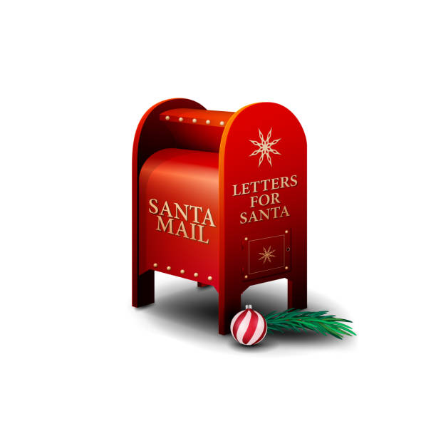 ilustrações, clipart, desenhos animados e ícones de caixa de correio red santa com btanch árvore de natal e bola isolada em fundo branco - mail box