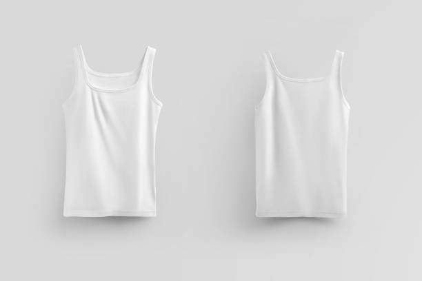 istock Unisex white t-shirt mockup hanging on background for design presentation, logo, front, back view. 1266258206