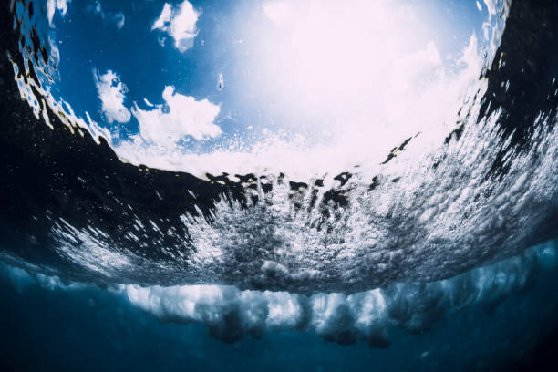 istock Crashing wave with foam and air bubbles underwater. Transparent ocean water 1266258253