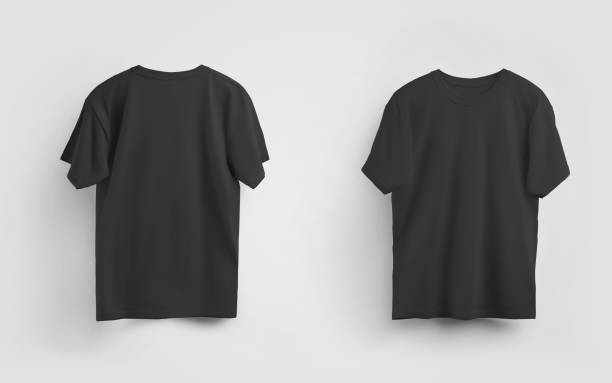 istock Male black t-shirt mockup, front and back view, blank clothes for design and pattern presentation. 1266258278