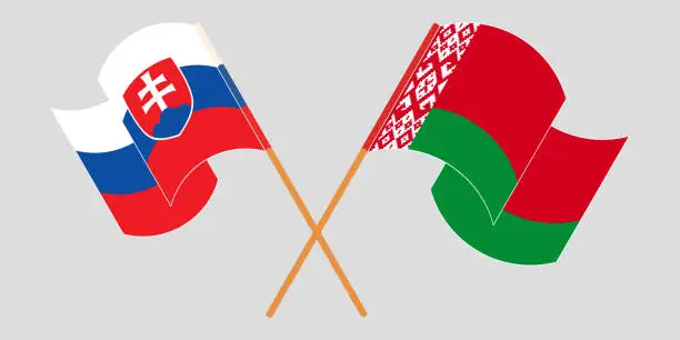 Vector illustration of Crossed and waving flags of Belarus and Slovakia