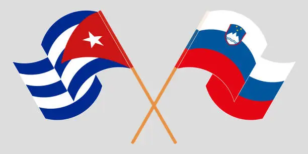 Vector illustration of Crossed and waving flags of Cuba and Slovenia