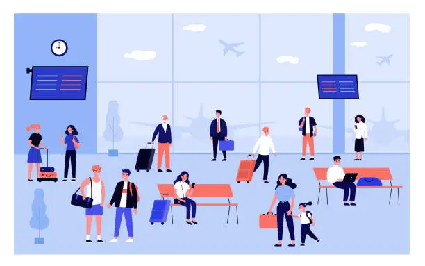 Vector illustration of Passengers waiting their boarding in terminal