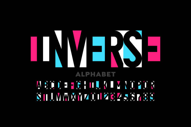 Negative space style font Negative space style font, alphabet letters and numbers negative image technique stock illustrations