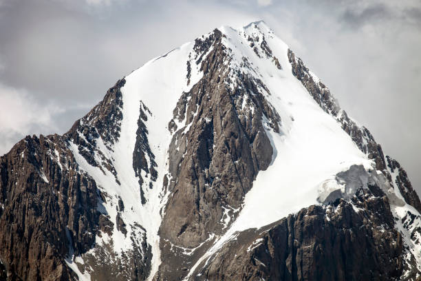 istock Mountain top with steep cliffs covered with snow and ice 1266268616