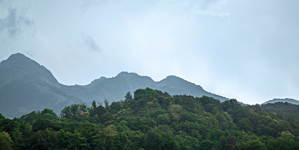 Cloudy Green Mountain in summer. Nature background