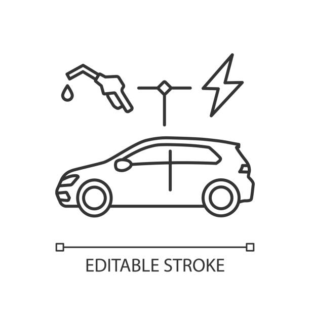 ilustrações de stock, clip art, desenhos animados e ícones de hybrid vehicle linear icon - gasoline electricity biofuel car