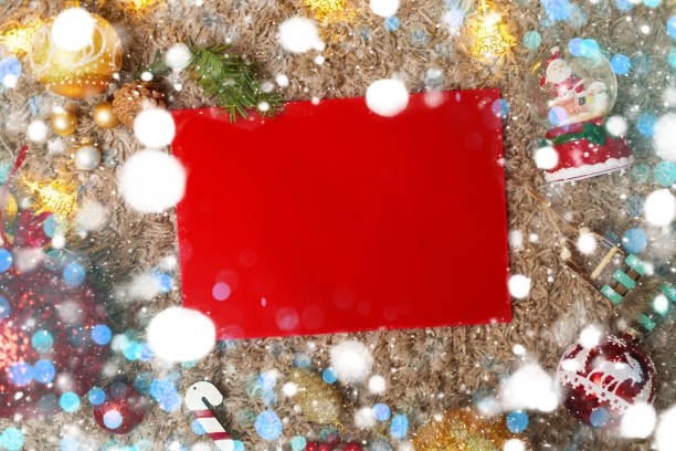 istock postcard ,christmas frame and toys with red leaf, bokeh, flatley, copy space 1266271569
