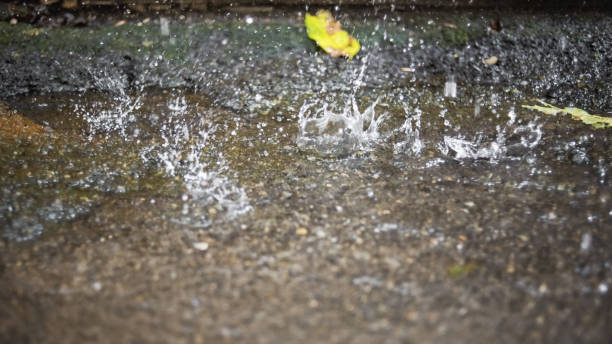 istock Splashes of water in a large puddle. 1266273322