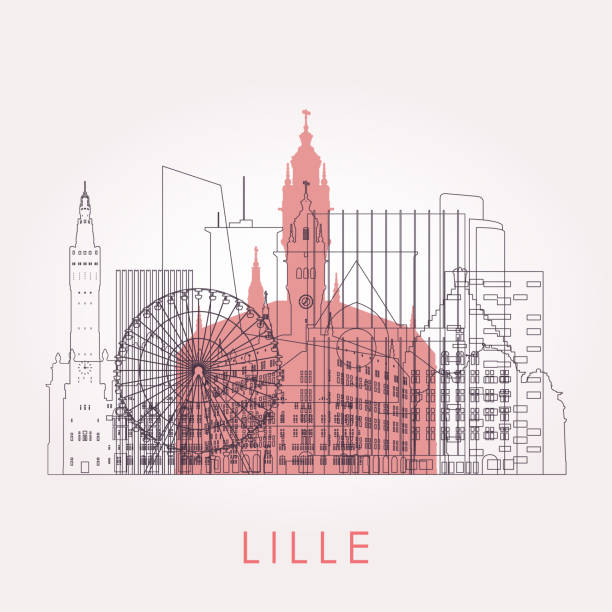 illustrations, cliparts, dessins animés et icônes de décrivez la ligne d’horizon de lille avec des repères. illustration vectorielle. voyage d’affaires et concept touristique avec des bâtiments historiques. image pour la présentation, la bannière, la pancarte et le site web. - lille