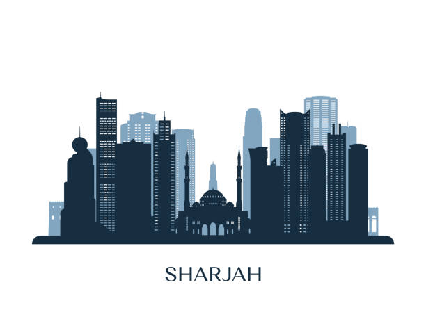 Sharjah skyline, monochrome silhouette. Vector illustration. Sharjah skyline, monochrome silhouette. Vector illustration. emirate of sharjah stock illustrations