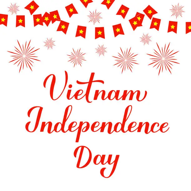 Vector illustration of Vietnam Independence Day calligraphy hand lettering. Vietnamese National holiday celebrated on September 2. Vector template for typography poster, banner, greeting card, flyer, etc