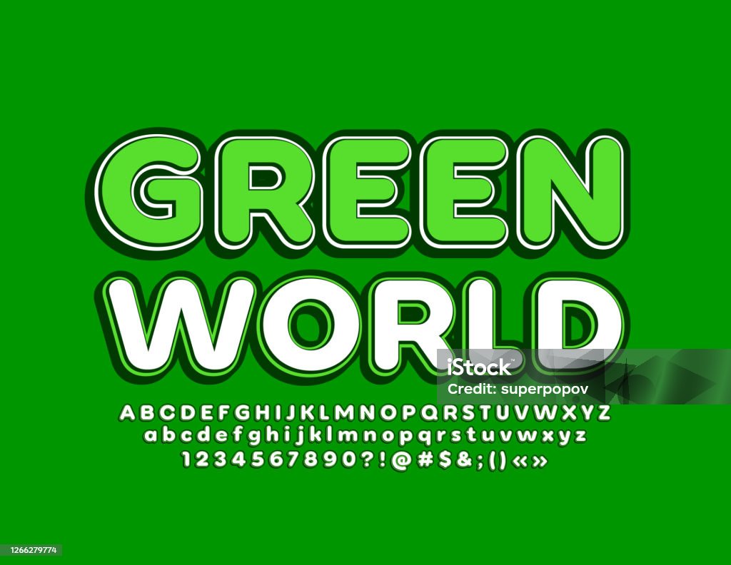 Vektor Trendige Plakat Grüne Welt Mit Modernen Alphabet Buchstaben Und