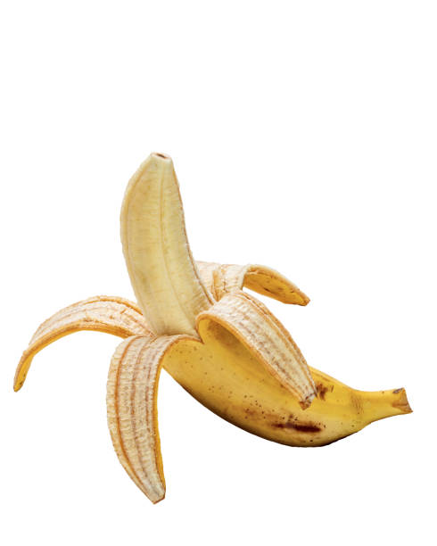 istock banana isolated and peeling on white background. 1266281980