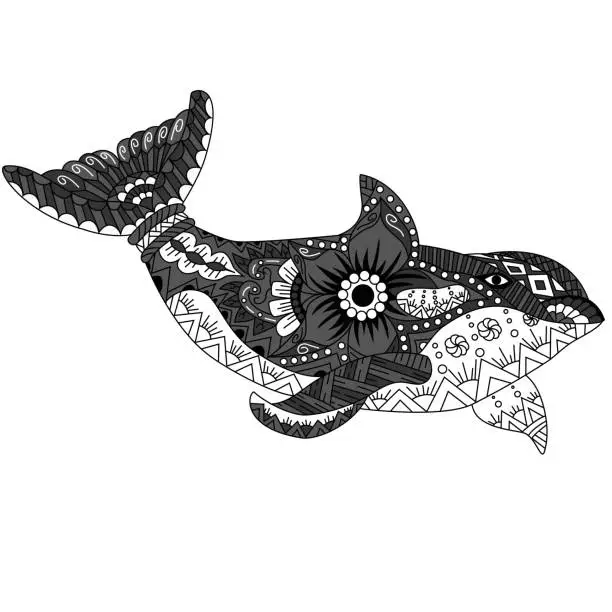 Vector illustration of Killer whale in ethnic pattern style