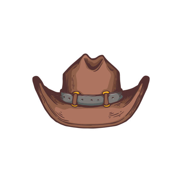 западно-американский ковбой шляпа мультфильм значок, эскиз вектор иллюстрации изолированы. - cowboy sheriff cowboy hat wild west stock illustrations