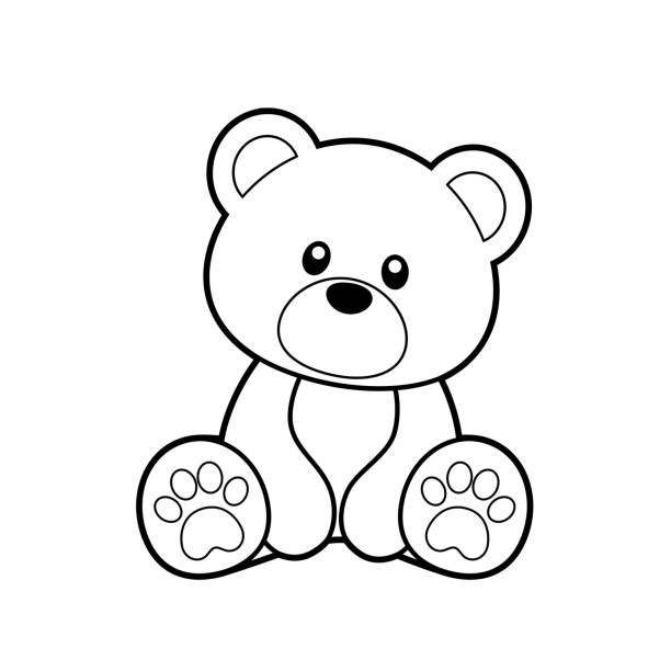 Cute Bear Coloring Page Vector Illustration Cute, black and white stencil of bear sitting cartoon illustration. bear clipart stock illustrations
