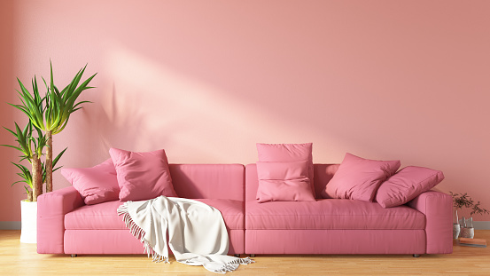 Pink Living Room with Sofa. 3d Render