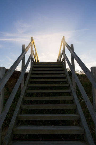 istock wooden steps heading down over the beach and sand dunes at Lowestoft Suffolk 1266299075