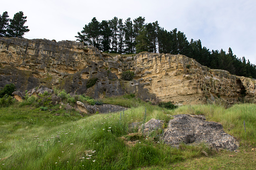 Scenery at Takiroa Rock Art Site on South Island, New Zealand