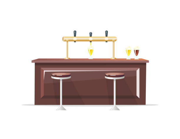 Bar counter flat color vector object Bar counter flat color vector object. Craft beer. Beer restaurant. Tavern. Beverage glass. Night club and pub interior isolated cartoon illustration for web graphic design and animation bar drink establishment illustrations stock illustrations