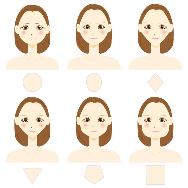 ilustraciones, imágenes clip art, dibujos animados e iconos de stock de conjunto de formas de cara vectoriales. oval, triángulo, redondo, cuadrado, tipo base. - health spa illustration and painting women beautiful