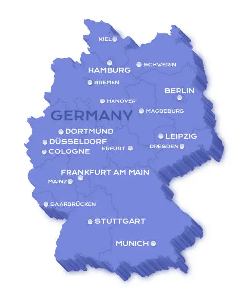 Vector illustration of Germany Major and State 3D Map