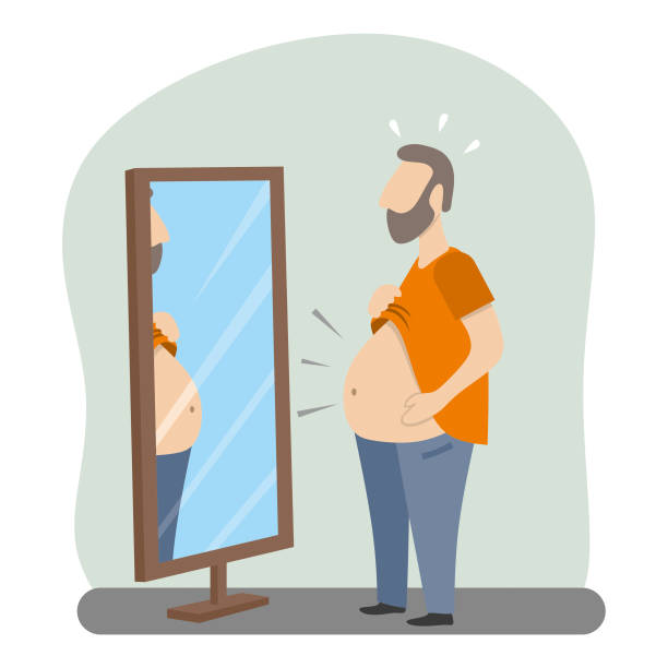 ilustrações de stock, clip art, desenhos animados e ícones de big belly man - overweight men people abdomen