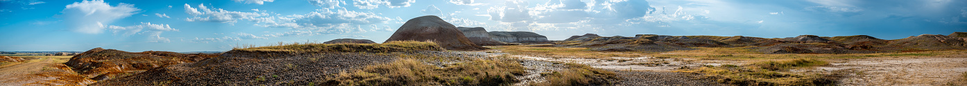 Panoramic from stitched photo set of agate beds near the badlands in South Dakota