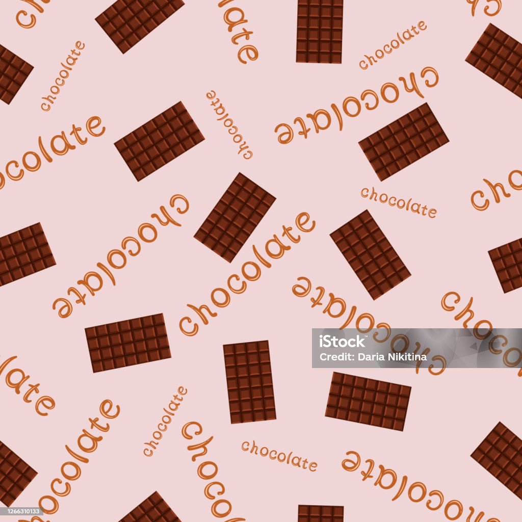 Ilustración de Patrón Sin Costuras De Chocolate Fondo Vectorial Dulce Con  Barras De Chocolate Y Letras Sobre Un Fondo Rosa Para El Diseño De Telas  Embalajes Y Fondos De Pantalla y más