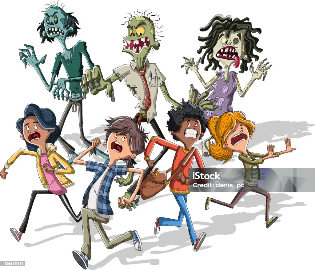 Ilustración de Niños De Dibujos Animados Que Huyen De Zombies y más  Vectores Libres de Derechos de Zombi - Zombi, Niño, Personas - iStock