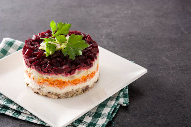 istock Traditional Russian herring salad with beetroot and carrots 1266312723