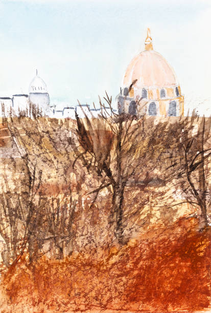 istock hand-drawn ome of cathedral over garden in autumn 1266312847