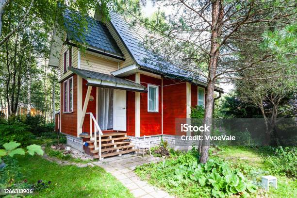Onestorey Wooden Country House With Attic Stock Photo - Download Image Now - Building Exterior, Cottage, Outdoors