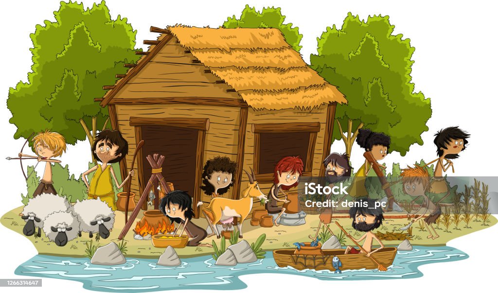 Group Of Cartoon Neolithic People Working Stock Illustration - Download  Image Now - Stone Age, Human Age, Clay - iStock