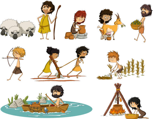 Group Of Cartoon Neolithic People Working Stock Illustration - Download  Image Now - Stone Age, Human Age, Men - iStock
