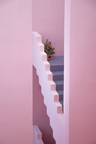 istock Minimalistic stairs in pink facade 1266314854