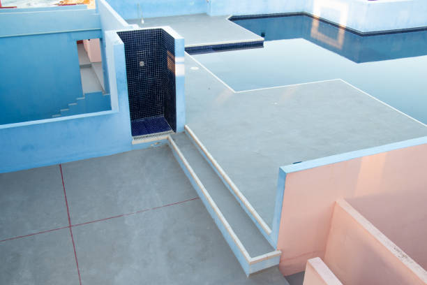 istock Luxury swiming pool with trees in a beautiful sunrise 1266314855