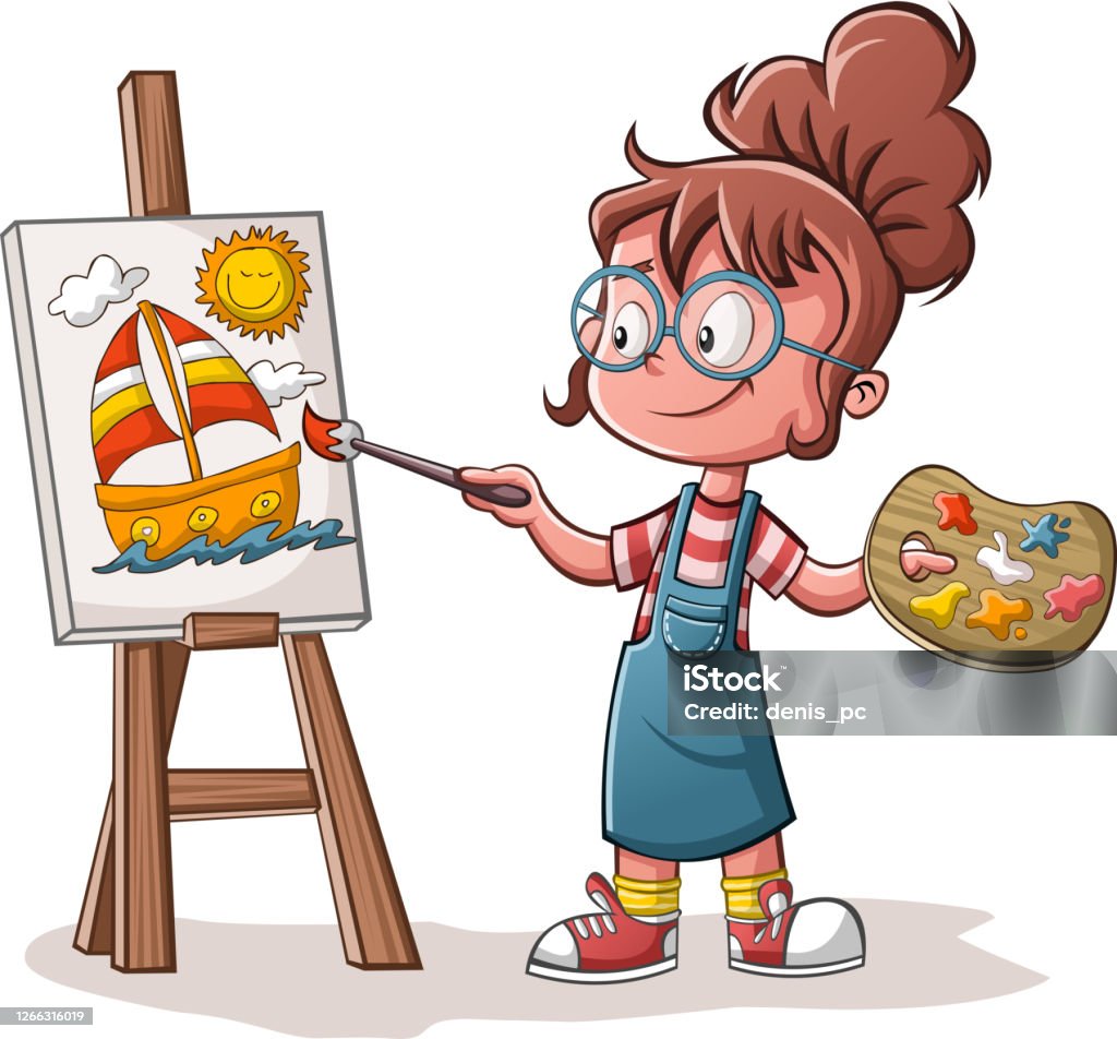 Cartoon Girl Painting A Boat Stock Illustration - Download Image Now -  Painter - Artist, Cartoon, Artist - iStock