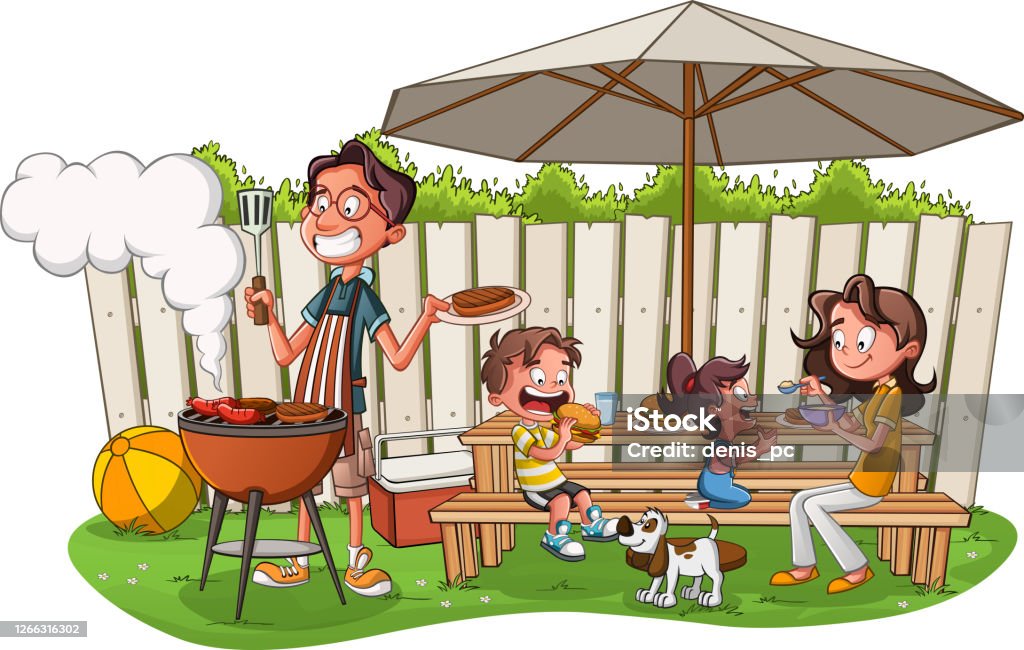 Cartoon Family Having Barbecue Stock Illustration - Download Image Now -  Cartoon, Girls, Family - iStock