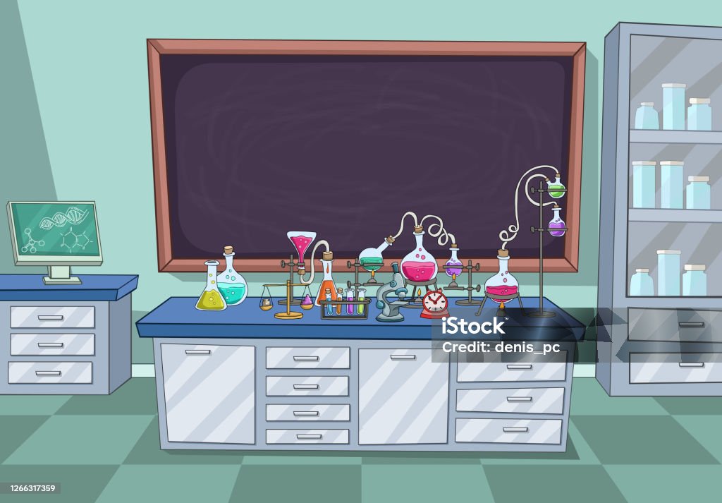 Labster Simulation Cartoon Cartoon Laboratory With Science Experiments Stock Illustration ...